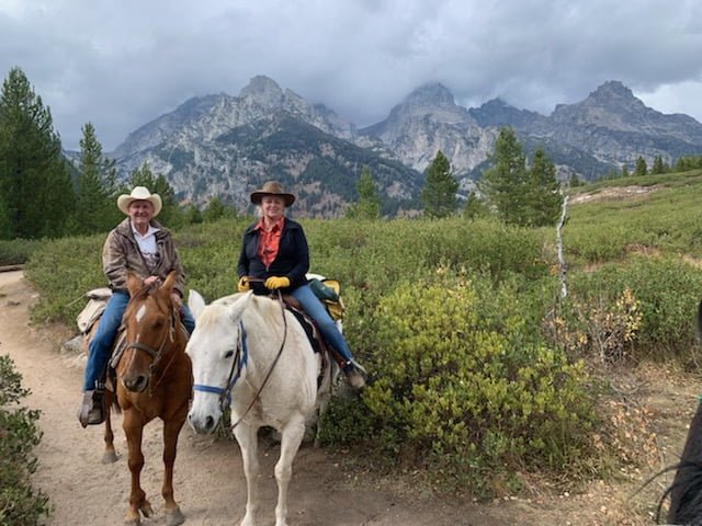 Jonesy and Linda trail riding in Grand Teton National Park.