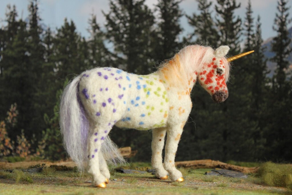 A custom appaloosa unicorn by Needle Neddies.